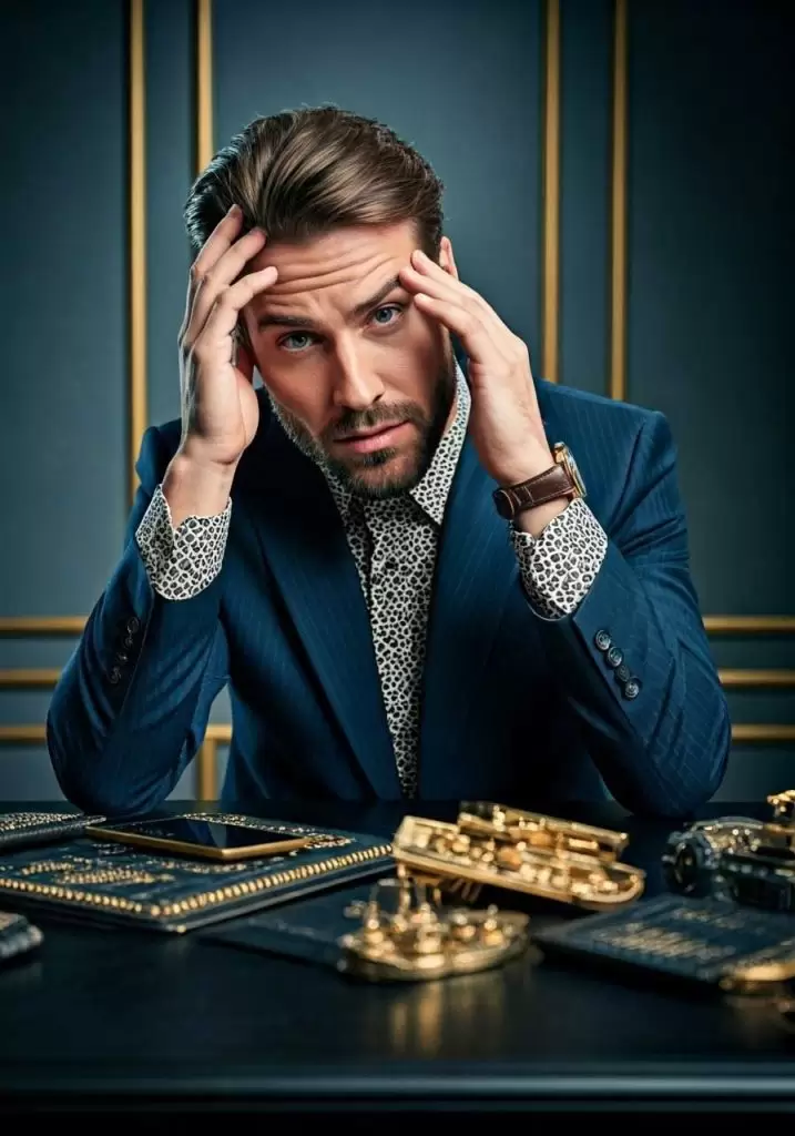 A digitally enhanced illustration of a man sitting at a desk, immersed in his work. The scene is bathed in golden lighting, with futuristic circuit-like patterns subtly integrated into the design, symbolizing technology and AI-driven productivity. His focused posture, along with objects like a laptop and cup, emphasizes innovation and digital business. The dark backdrop contrasts with the illuminated elements, creating a striking, high-tech aesthetic.