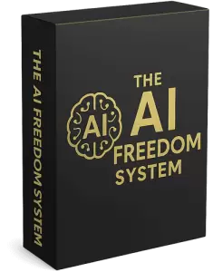 The AI Freedom System box, a black box with gold lettering.